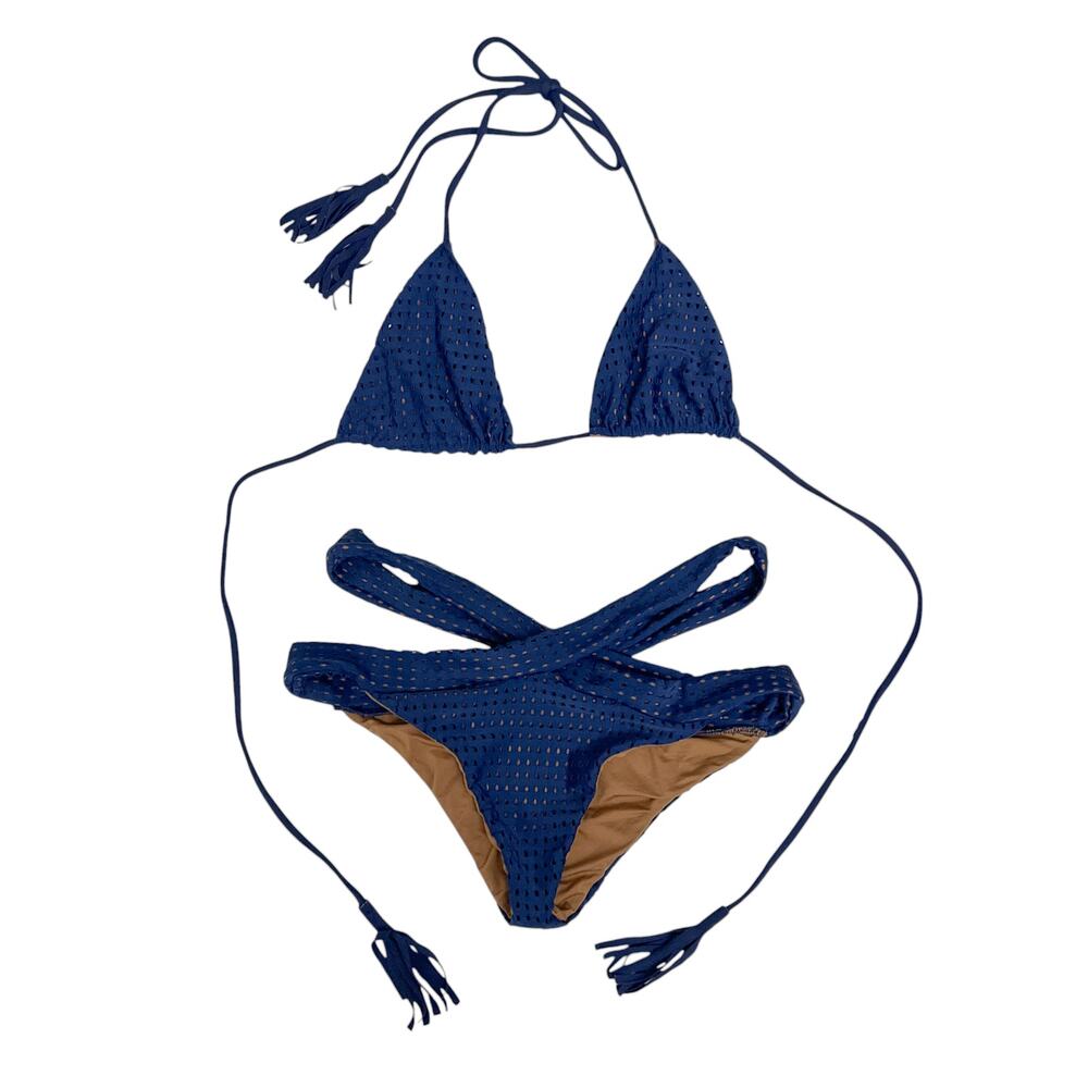 acacia swimwear humuhumu fiji blue mesh criss cross triangle bikni set